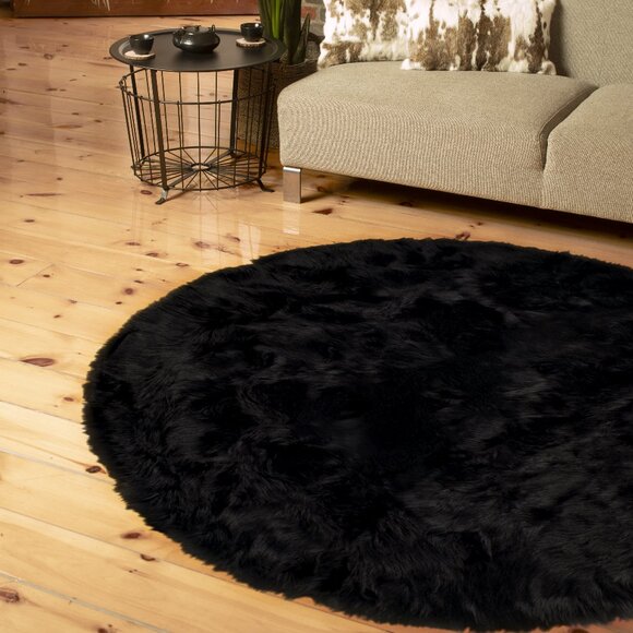 Luxe Home Decor Arlington Faux Sheepskin Circular Rug | 1-Piece | Black | 6' - Picture 2 of 3